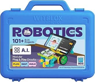 WitBlox AI Artificial Intelligence Robotic Science Kit for 101+ Project 174 Part 8 Yrs+, Interlocking Bricks, Electronic Sensor & Circuits to create Logic 2 Free Live Classes Gift Toy for Boys & Girls