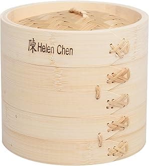 Helen's Asian Kitchen Natural Bamboo Steamer with Lid, 5 ½ x 6 Inches