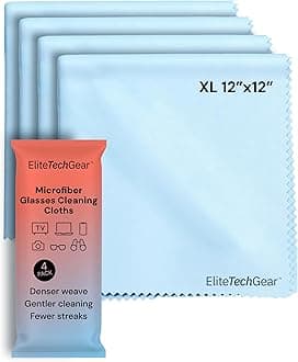 - Elite Screens Microfiber Cleaning Cloth - 12" x 12", 4-Pack, Blue - Oversized Screen Cleaning Cloth - Streak-Free Glasses Wipes - Scratch-Resistant Lens Wipes for Eyeglasses