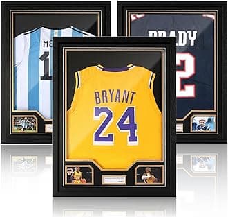 JupDec Jersey Frame Display Case 3 Pack, Large Clear Acrylic Shadow Box with UV Protection for Basketball Baseball Football Soccer Hockey Shirt, Wall Mount Wooden Showcase, Idea Gift for Sports Fans