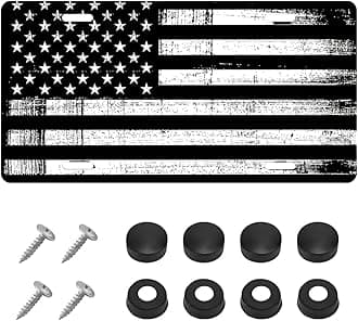 Vintage American Flag Front License Plate Frame, Personalise USA Flag Car Front License Plate Tag with 4 Screws, Aluminum Rust-Proof Patriotic US Flag Vanity Tag Auto Plate Decor (Black & White)