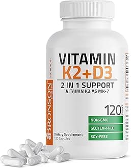 Vitamin K2 (MK7) with D3 Supplement Non-GMO Formula 5000 IU Vitamin D3 & 90 mcg K2 MK-7 Easy to Swallow D & K Complex, 120 Capsules