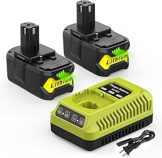 BECDXPal 2Pack 6500mAh P108 Replacement for Ryobi 18V Battery and Charger Com...