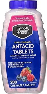 Extra Strength Antacid Tablets Chewable - 750mg Calcium Carbonate Antacids for Heartburn, Acid Indigestion, Upset Stomach Relief - Assorted Berry Flavor - 200 Count (Pack of 1)