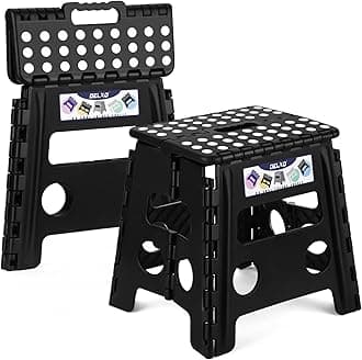 Delxo Folding Step Stool 13 Inch 2 Pack, Black Non-Slip Foldable Stools for Kids & Adults Up to 300 LBS, Step Stool with Handle, Lightweight for Kitchen/Bathroom/Bedroom/Garden