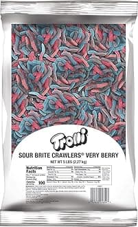 - Trolli Sour Brite Crawlers, Very Berry, Sour Gummy Worm Candy, 5 Pound Bulk Bag