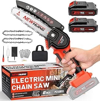 Mini Cordless Chainsaw Kit, Upgraded 6" One-Hand Handheld Electric Portable Chainsaw, 21V Rechargeable Battery Operated, for Tree Trimming and Branch Wood Cutting by New Huing