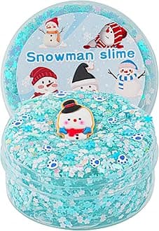 Christmas Stocking Stuffers for Kids - Blue & White Sequins Snowman Glitter Slime, Stretchy Crunchy Sensory Toys for Girls & Boys Gifts