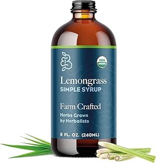 Bluestem Botanicals Organic Lemongrass Simple Syrup, 8 oz, Cocktail and Mocktail Mixer for Drinks, Non-Alcoholic