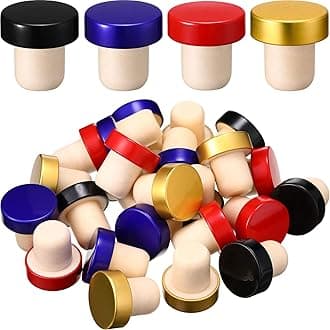 Yookeer T-shaped Stopper Cork Wine Bottle Stoppers Reusable Wine Sealing Plug for Beer Bottles DIY Craft(Red, Blue, Black, Gold,24 Pieces)