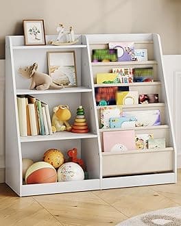 35.4" Bookshelf and Storage, 6 Layer Fabric Bookshelf, Storage Organizer, Sling Bookcase, for Bedroom, Classroom, White MCW05WT