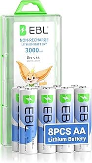 EBL AA Batteries, 3000 mAh 1.5V Lithium Batteries, Double A Battery, Ultimate Power for High Drain Devices - Pack of 8 Disposable Batteries