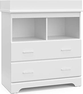 Brookside 2 Drawer Changing Table Dresser (White) – GREENGUARD Gold Certified Baby Dresser with Changing Table Top, Baby Changing Table Dresser, Includes Interlocking Drawer System