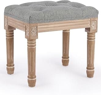 VONLUCE Foot Stool, Small Foot Rest for Couch, 16" H Vintage Upholstered Tufted Stool with Cushion Wood Frame for Dining Living Room Entryway, Makeup Vanity Stool Step Stool, Gray