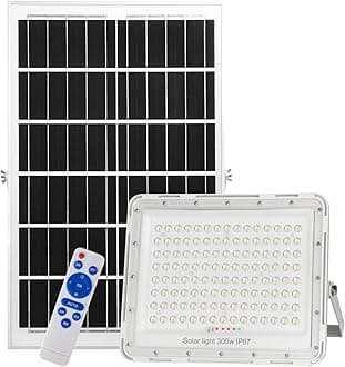 Solar LED Floodlight with Remote Control Auto On/Off for Yard, Garden, Gutter, Pool, Basketball Court, Driveway, White