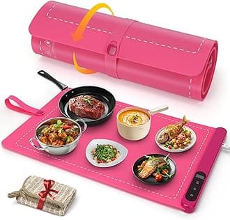 FYY Food Warming Mat - Electric Warming Tray Full Surface Heating Versatile Food Warmer, Premium Silicone Nano-Material, Rollable Food Heating Tray for Gatherings, Parties, Everyday Use, Pink