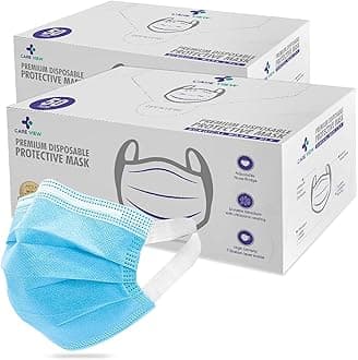 Careview 3 Ply Disposable Surgical Face Mask Box with FABRIC Earloop and built in Nose Pin, Certified by BFE>99% and PFE > 95%, SITRA, DRDO, ISO and CE (Pack of 100, BLUE)