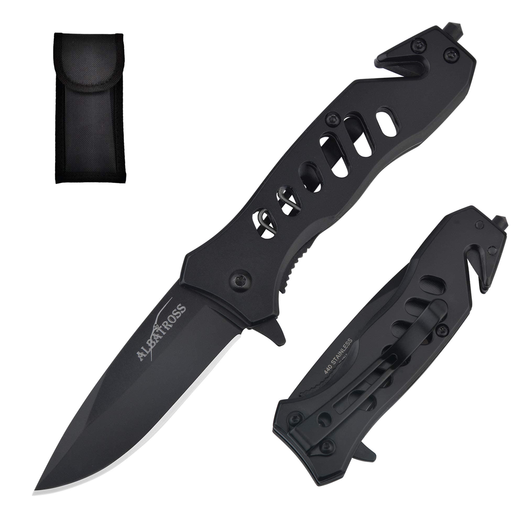 EDC Cool Sharp Tactical Folding Pocket Knife,SpeedSafe Spring Assisted Opening Knifes with Liner Lock,Pocketclip,Glass Breaker,Seatbelt Cutter