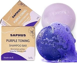 Sulfate Free Brass Toning Purple Shampoo Bar and Conditioner Set for Blonde, Bleached, Silver, or Brown Hair, Neutralizes Brassy Yellow Orange Tones, 6 oz