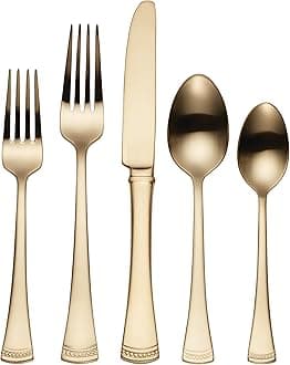 Silverware Set For 12, Portola Gold 20-Piece Flatware Set, Service For 4, Dishwasher Safe 18/10 Stainless Steel Silverware, Elegant Gold Satin Finish, Knives Spoons and Forks (Golden 20 Piece)