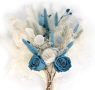 Natural Dried Flower Bouquet, Real Flower Arrangements Preserved Flowers Mix Bouquet, Varieties Flowers for Vase, Floral Arrangement for Home Wedding Decor (Boho Blue)