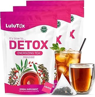 LULUTOX Detox Tea - Herbal Blend with Dandelion, Ginseng, and Ginger - Supports A Healthy Weight, Digestive Health - Vegan, All Natural, Laxative-Free - Peach Flavor (3 Pack x 28 Servings)