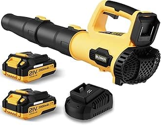 LEAPUL Leaf Blower, 21V Electric Cordless Leaf Blower, 2 X 2.0Ah Batteries and Charger Included, Lightweight Leaf Blower for Patio Cleaning, Lawn Care, Blowing Leaves and Dust, etc. LP69, Yellow