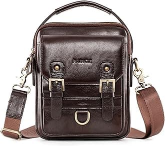 Hebetag Small Leather Shoulder Bag Crossbody Pack for Men Outdoor Travel Business