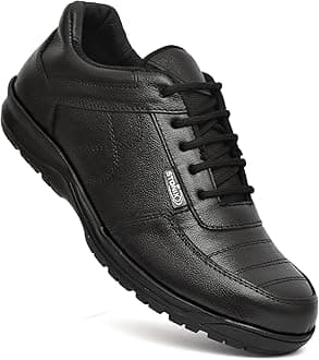 STONIX® Gola TPR Sole Safety Shoes for Men's| Stylish Look| Genuine Leather with Non Slip Outsole & Steel Toe| Comfortable and Waterproof,(Size-06) Black