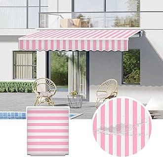 Commercial Patio Awning Top Replacement Fabric| 100% Polyester Sunshade Shelter with UV & Water-Resistant Fabric for Deck, Balcony, Yard, Coffee,Customizable(Pink White Stripes,19.6x11.5ft)