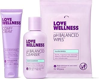 Love Wellness Skincare for Down There Bundle | Gentle pH Balancing Cleanser, Moisturizing Comfy Cream & Refreshing Wipes | Feminine Care for pH Balance, Dry & Sensitive Vulva | Fragrance-Free