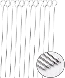 10 inch Barbecue Skewers, HONSHEN Metal BBQ Sticks,12Pack Stainless Steel Square Skewer,Kebob,kabob Sets for Grill Outings Cooking (BBQ Skewers Square 10inch-12p)