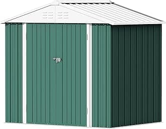 Devoko Outdoor Storage Shed 6 x 8 FT Lockable Metal Garden Shed Steel Anti-Corrosion Storage House with Single Lockable Door for Backyard Outdoor Patio (Green)