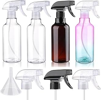 Hethyo 4 pack Plastic Spray Bottles Empty Spray Bottle 16.9oz/500ml Heavy Duty Spraying Bottles Mist/Stream Water Bottle for Cleaning Solutions, Hair (2Clear&1 brown&1 gradient)