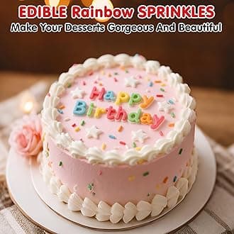 Colorful Jimmies Sprinkles,Edible Rainbow Sprinkles for Cake Decorating,White Stars Sprinkle Candy Mix Coloured Jimmies,Dessert Decorations,Cupcake,Cookies,Ice Cream Topper