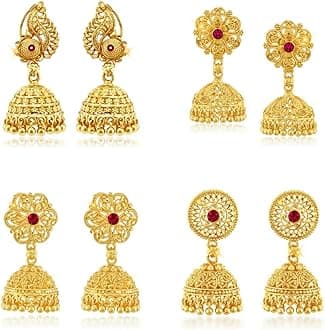 VFJ VIGHNAHARTA FASHION JEWELLERY Vighnaharta Gold Plated alloy Jhumki Earring Combo set for Women & Girls - (Pack of- 4 Pair Jhumki Earring)