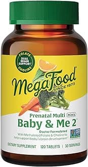 MegaFood Baby & Me 2 Prenatal Multi Minis - Prenatal Vitamins for Women with Choline & Methyl Folate - Gluten-Free, Vegetarian, Pre Natal Multivitamin for Women 120 Minis Tablets, 30 Servings