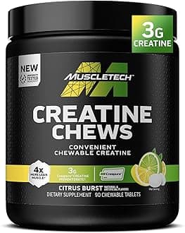 MuscleTech | Creatine Chews | Creapure Monohydrate Supplement for Muscle Recovery, Muscle Builder & Energy Boost | Pre Workout Supplement for Men & Women | Citrus Birst | 90 chewable Tablets