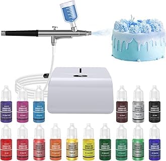 Cake Decorating Kit with Compressor, Cookie Airbrush with 12 Food Coloring Liquids and 4 Metallic, Food Airbrush Set for Dessert, Cupcakes Decorating