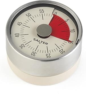 Salter Magnetic Mechanical Timer – Magnetic Base, Attach To Fridges & Ovens, 60- Minute Countdown Markers, No Batteries Needed, Stainless Steel, Perfect for Baking & Cooking, Easy Turn Dial, Soft Grip