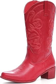 IXU Cowboy Boots For Women Wide Calf Pointy Toe Cowgirl Boots Mid Calf Western Boots