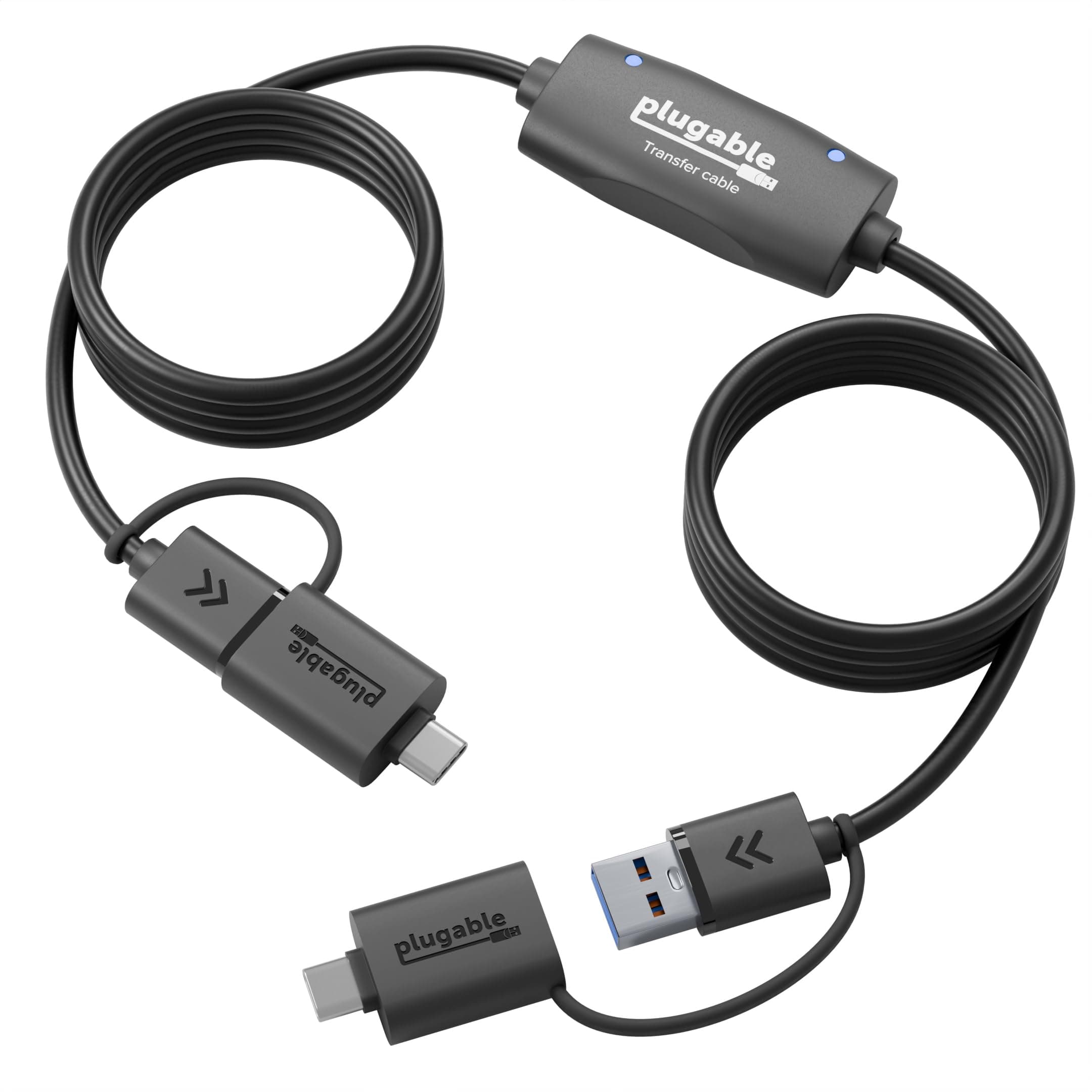 Plugable USB Data Transfer Cable PC to PC, Compatible with Windows USB C and USB 3.0, Transfer Files to New Computer with Included Bravura Easy Computer Sync Software, 6.6ft (USBC-TRAN)
