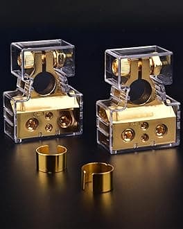 Battery Terminal Connectors, 0/2/4/6/8/10 AWG Battery Terminals, Heavy Duty Car Battery Terminal, Top Post Multiple Marine Superior Connectivity Long Lasting Easy to Install Versatile (Gold)