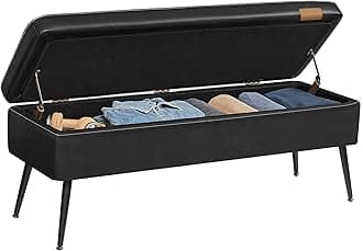 EKHO Collection - Storage Ottoman Bench, Entryway Bedroom Bench, 15 Gallons, Synthetic Leather with Stitching, Mid-Century Modern, Safety Hinges, Loads 660 lb, Ink Black ULOM074B01