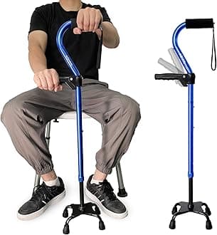 AOHHL Quad Walking Cane Foldable Adjustable Portable Stick Men & Women and Seniors - Lightweight & Sturdy with 4-Pronged Base for Extra Stability Balance,Self Standing Gifts for mom Dad