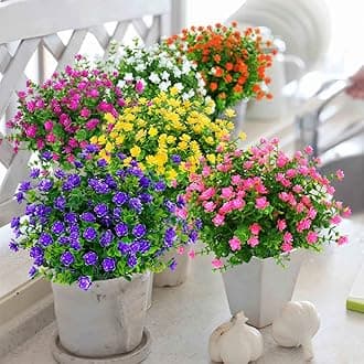24 Bundles Outdoor Artificial Flowers UV Resistant Fake Boxwood Plants, Faux Greenery for Indoor Outside Hanging Plants Garden Porch Window Box Home Wedding Farmhouse Décor (Mix Color)