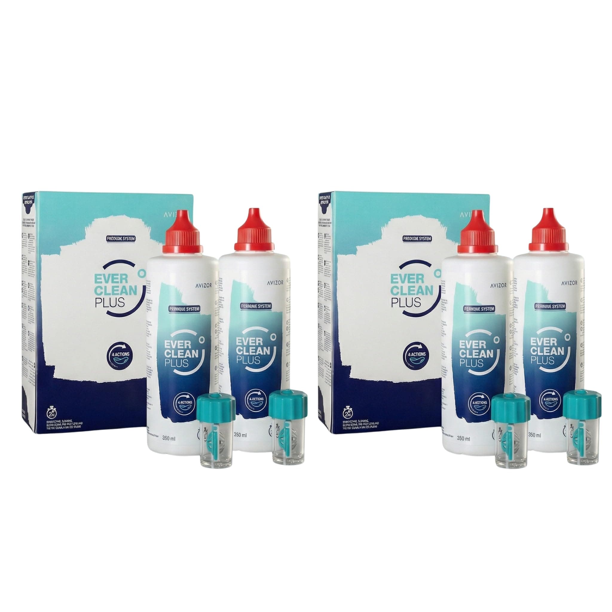 Avizor Ever Clean Plus 4 x 350 ml + 180 Tablets - Cleaning and Disinfectant Solution for Contact Lenses - Removes Lipids and Proteins - No Preservatives - Economy Pack