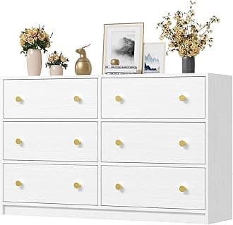 Nicehill Dresser for Bedroom with 6 Drawers, Fabric White Dresser,Storage Tower & Chest of Drawers Organizer, Storage Cabinet for Hallway, Closets, Living Room,White Dresser Wooden（White）