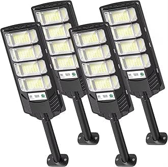 kh Solar Street Lights Outdoor Waterproof 192 LED 80 W Solar Dusk to Dawn Flood Light Outside Solar Powered Security Exterior Wall Mount Lamp Motion Sensor Remote Control (Pack of 4)