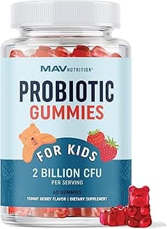 MAV NUTRITION Probiotics for Kids Vitamins - Flora Health Support Gummies with 2 Billion Live Probiotic Cultures Fibre Supplement; Natural Flavour Gluten-Free; 60 Gummies